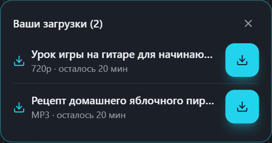 Список PullVid с несколькими готовыми загрузками на выбор
