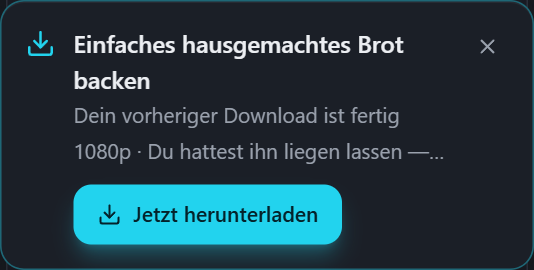 PullVid-Karte, die anbietet, einen abgebrochenen Download fortzusetzen