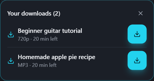 PullVid list with several downloads ready to choose which to save