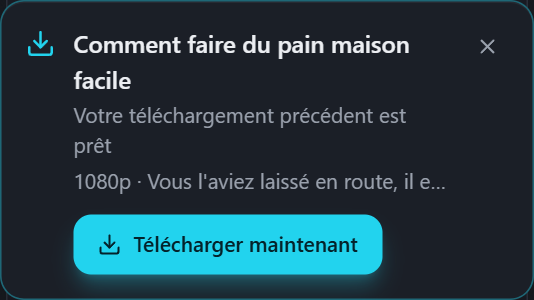 Carte PullVid proposant de reprendre un téléchargement resté en plan