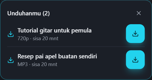 Daftar PullVid dengan beberapa unduhan siap untuk dipilih mana yang disimpan